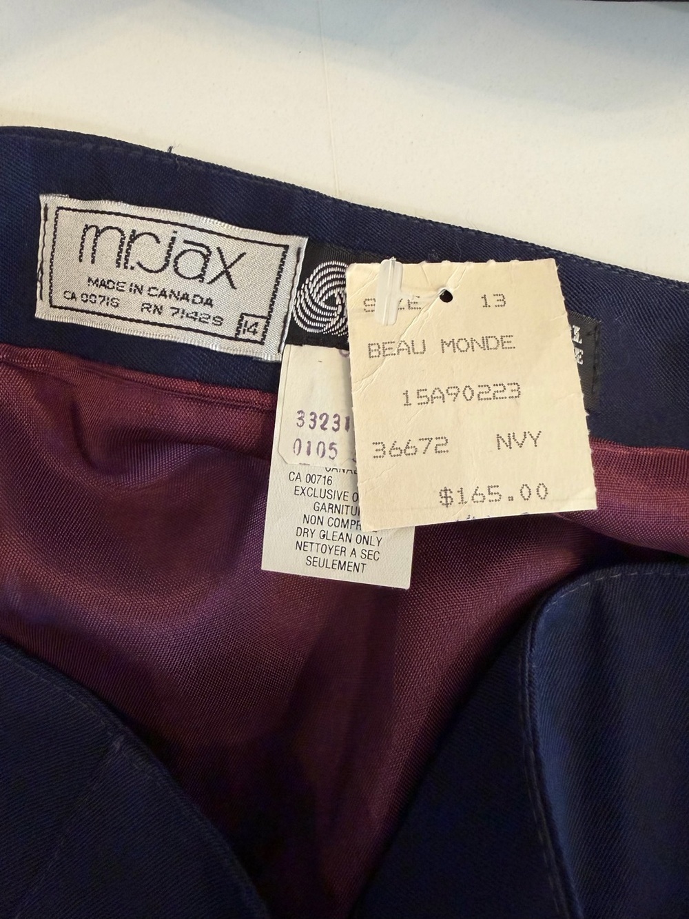 Vintage Deadstock Mr. Jax Navy Virgin Wool Pencil Midi Skirt Gold Button 14 NWT - Picture 9 of 11